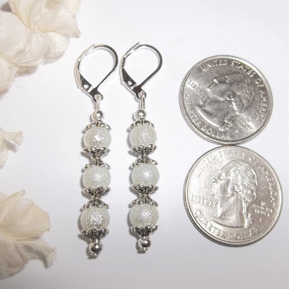 White Earrings, White and Silver Earring, Earrings, Dangle Earring, Earring 7548 - Picture 2 of 8